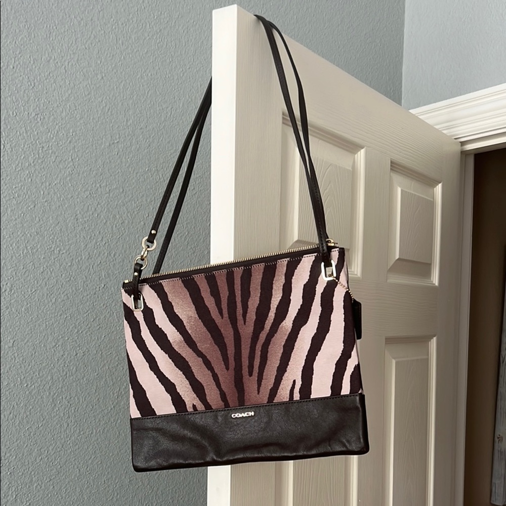 Coach Zebra Print Shoulder Bag - Pink and Black
